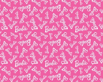 Barbie Cotton Fabric by the Yard - Barbie Girl Collection by Riley Blake -  Barbie Logo Hot Pink