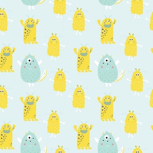 Cute Little Monsters Cotton Fabric by the Yard - Monsters on Mint - The Craft Cotton Company 2686C-03