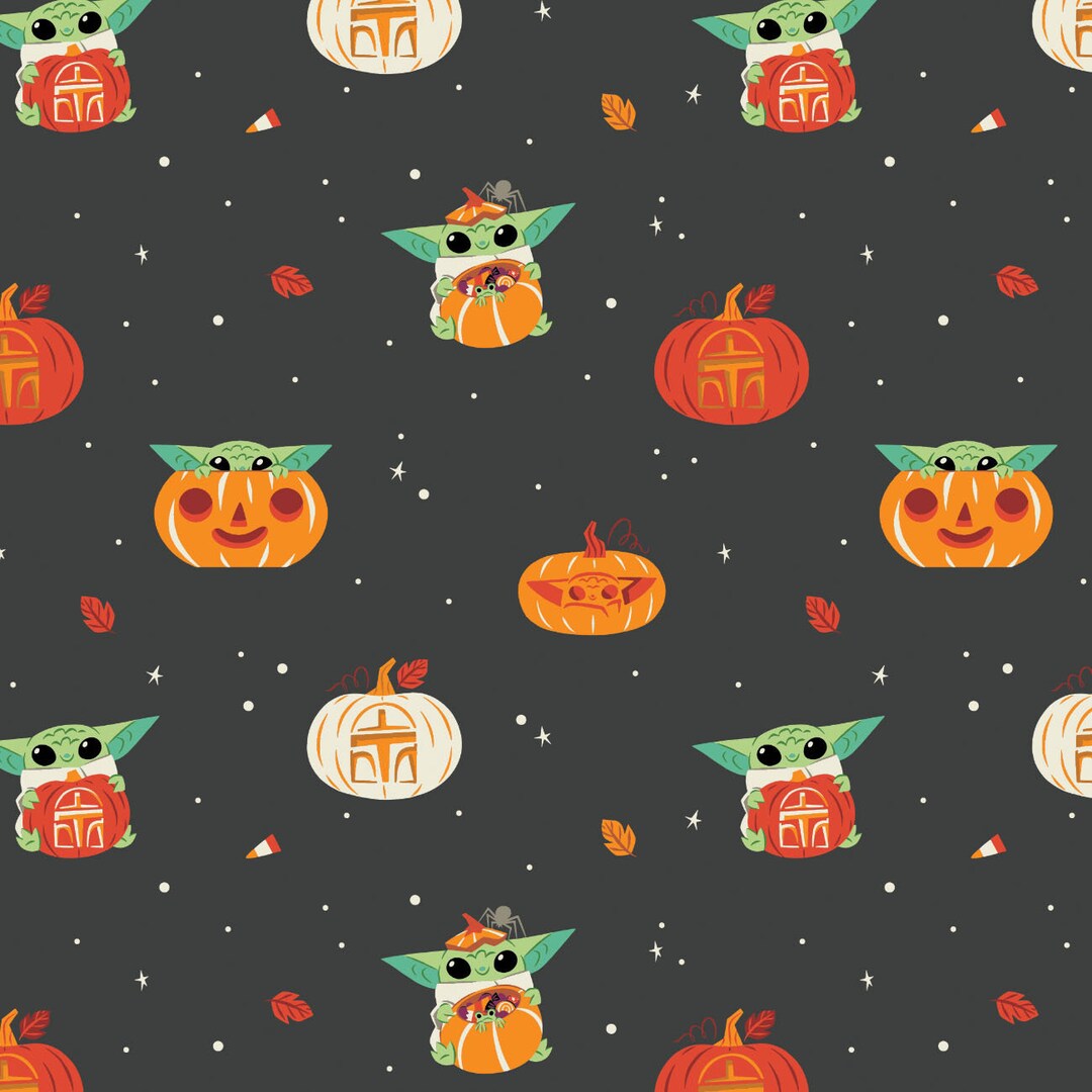 Baby Yoda Cotton Fabric by the Yard Character Halloween Pumpkin