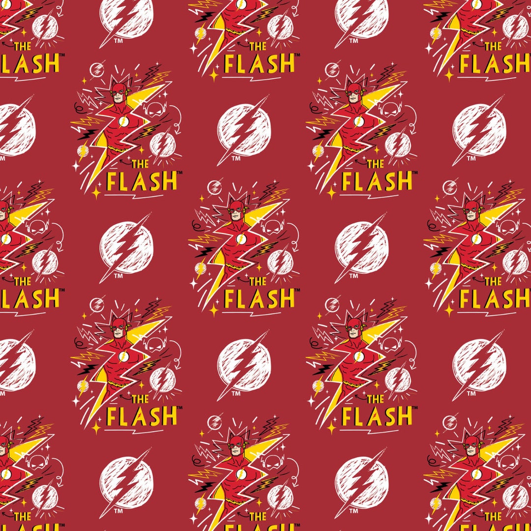 The Flash Cotton Fabric by the Yard DC Comics Super Hero Doodles Flash