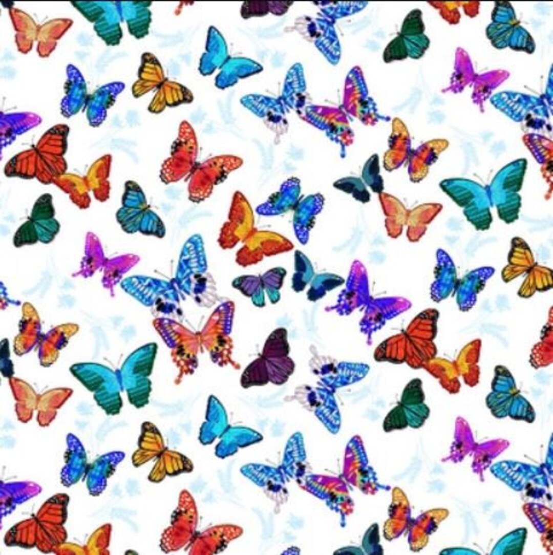 Butterfly Cotton Fabric by the Yard Mariposa Dance Scatter Etsy