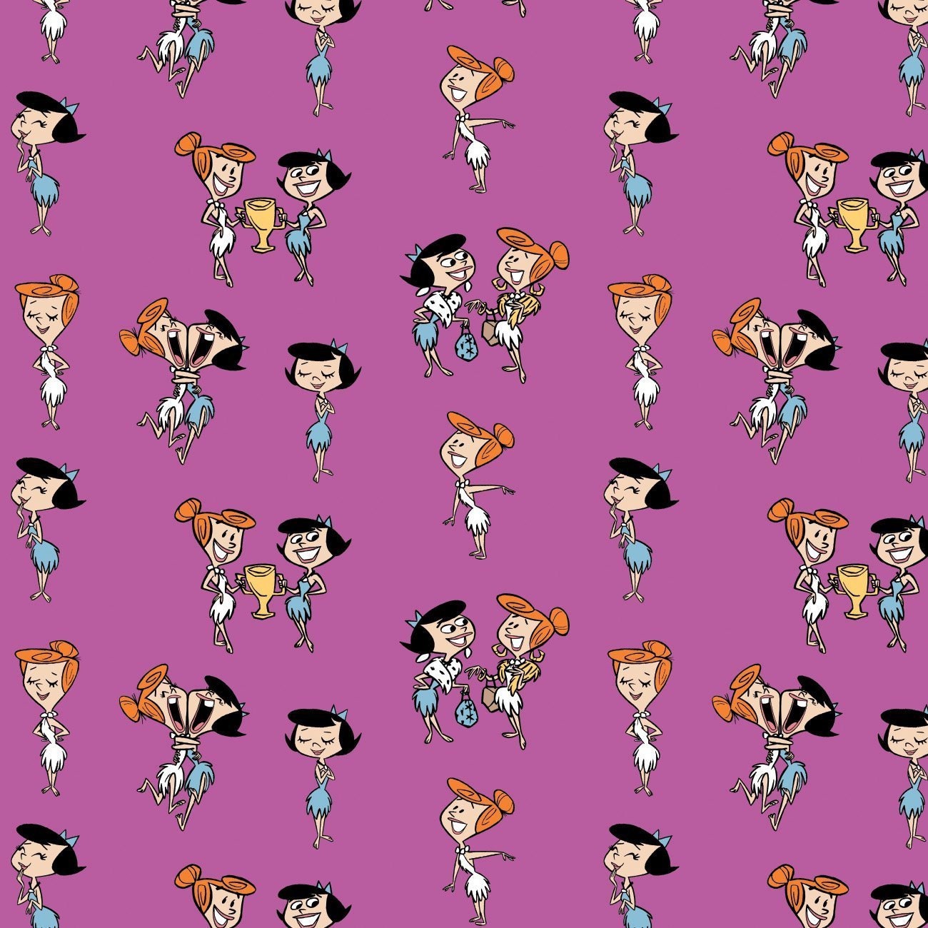 The Flintstones Cotton Fabric by the Yard - Wilma & Betty Purple - Camelot 24060215-2