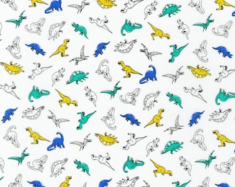 Dinosaur Cotton Fabric by the Yard - Dinosaurs White - Robert Kaufman 850347D3-1