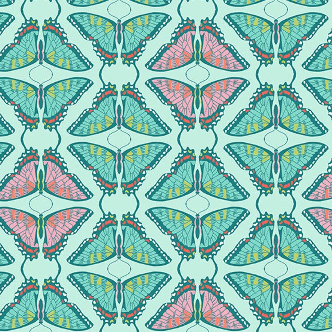 Modern Butterfly Cotton Fabric by the Yard Flora Fauna Swallowtail Sky