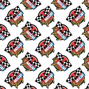 NASCAR Cotton Fabric by the Yard - Retro Racing White - Camelot 39190106-1