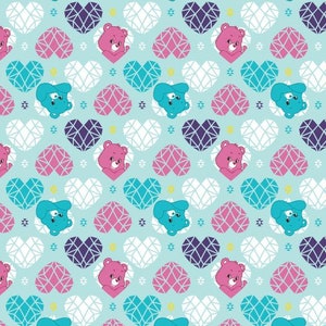 Care Bears Fabric by the Yard - Sparkle and Shine Hearts Blue - Camelot 44010304-2