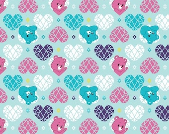 Care Bears Fabric by the Yard - Sparkle and Shine Hearts Blue - Camelot 44010304-2
