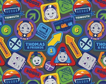 Thomas the Train Cotton Fabric by the Yard - Full Steam Ahead with Thomas and Friends Main Charcoal - Riley Blake C12510-CHARCOAL