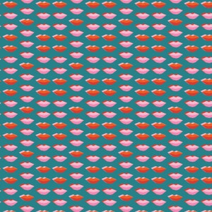 Lips Cotton Fabric by the Yard - Illusion Lips Teal - Camelot 27220206-1