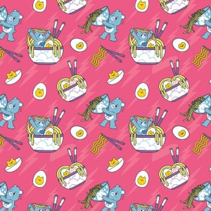 Care Bears Cotton Fabric by the Yard - Care Bears Sweet and Savory Ramen Life Pink - Camelot 44010705-2