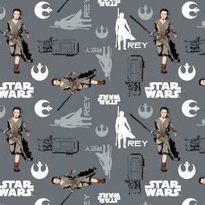 Star Wars Cotton Fabric by the Yard - The Force Awakens - Rey Iron Gray - Camelot 7360104-2