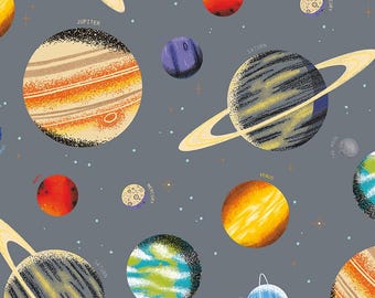 NASA Cotton Fabric by the Yard - Outer Space by NASA Main Gray - Riley Blake CD15480-GRAY