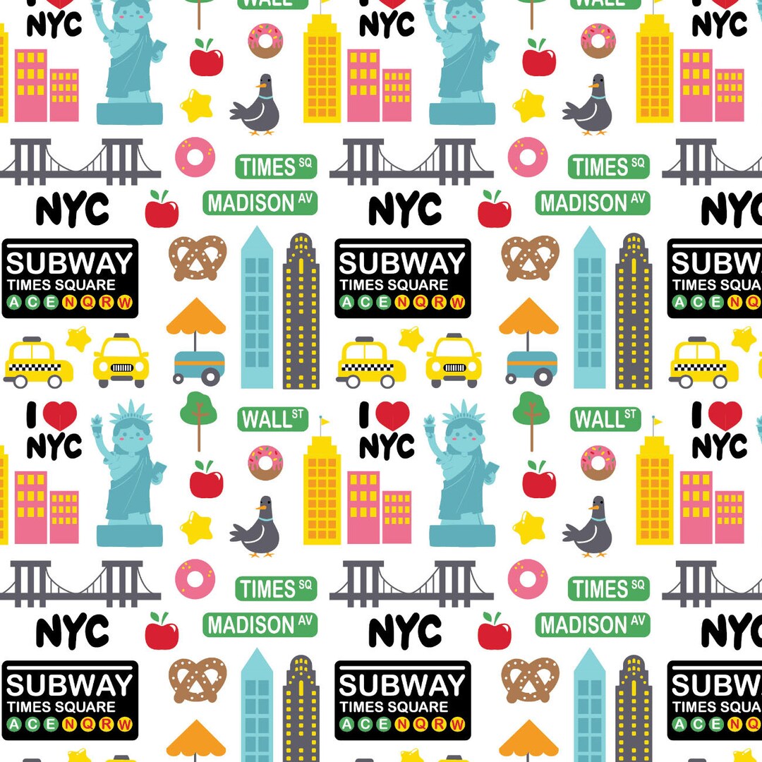 New York City Cotton Fabric by the Yard in a NY Minute Main White