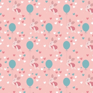 Winnie the Pooh Fabric by the Yard - Be Happy Piglet Balloon Pink - Camelot 85430522-2