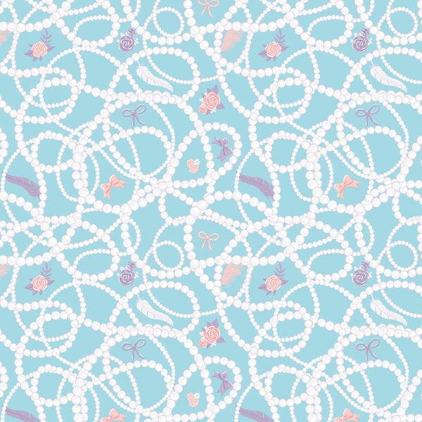 Regency Romance Cotton Fabric by the Yard - Promenade Pearls Light Blue - Camelot 82220405-1