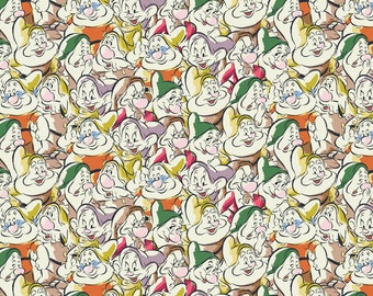Snow White Cotton Fabric by the Yard - Snow White Packed Dwarves - Camelot 85102003-1