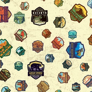 U.S. National Parks Fabric by the Yard - Patches Cream - Riley Blake C8782-CREAM