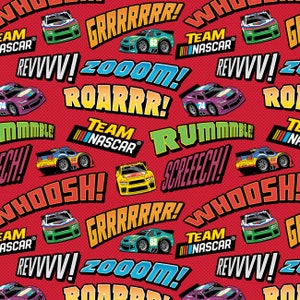 NASCAR Cotton Fabric by the Yard - Race Car Revv Red - Camelot 39210105-5