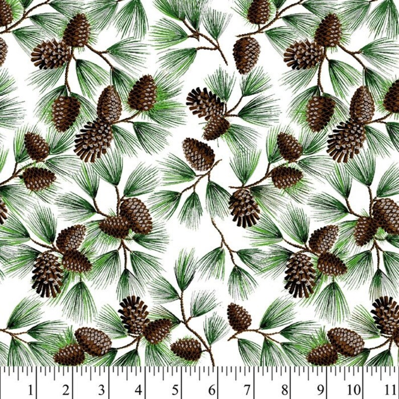 Glitter Pinecone Cotton Fabric by the Yard Winter Pine With Etsy