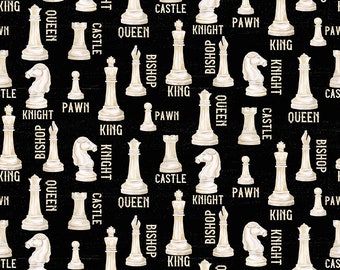 I'd Rather Be Playing Chess Pieces C11260 Off White - Riley Blake Designs -  Text Piece Names - Quilting Cotton Fabric