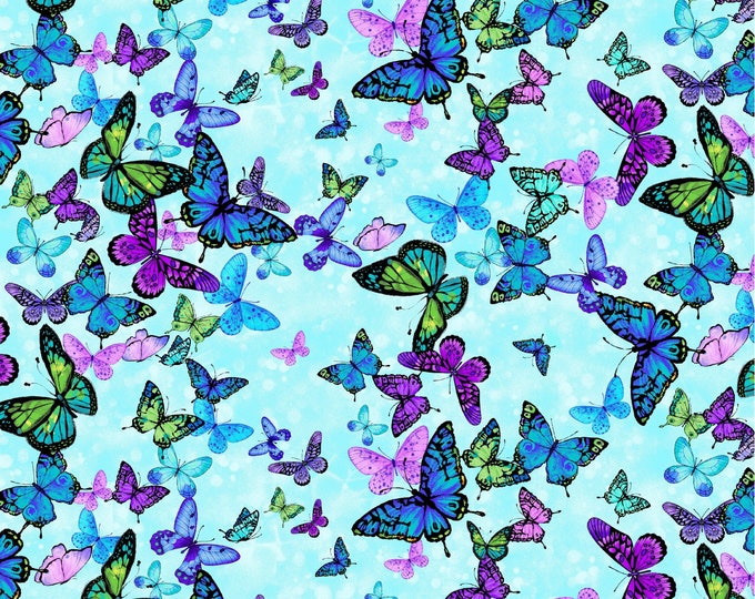 Butterfly Cotton Fabric by the Yard Forest Magic Aqua Etsy