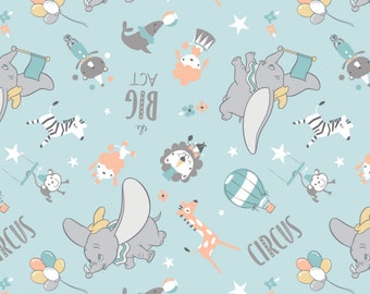 Dumbo Cotton Fabric by the Yard - Disney Dumbo My Little Circus The Big Light Blue - Camelot 85160302-2