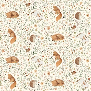 Woodland Cotton Fabric by the Yard - Little Fawn Animal Floral Cream  - Dear Stella 2073CREAM