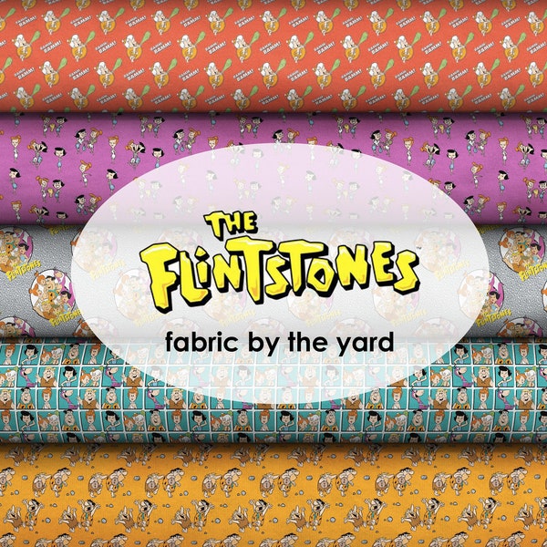 The Flintstones Cotton Fabric by the Yard - Retro Cartoon Flintstones Fabric by Camelot