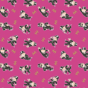 Monopoly Cotton Fabric by the Yard - Mr. Monopoly Pink - Camelot 95070201-3
