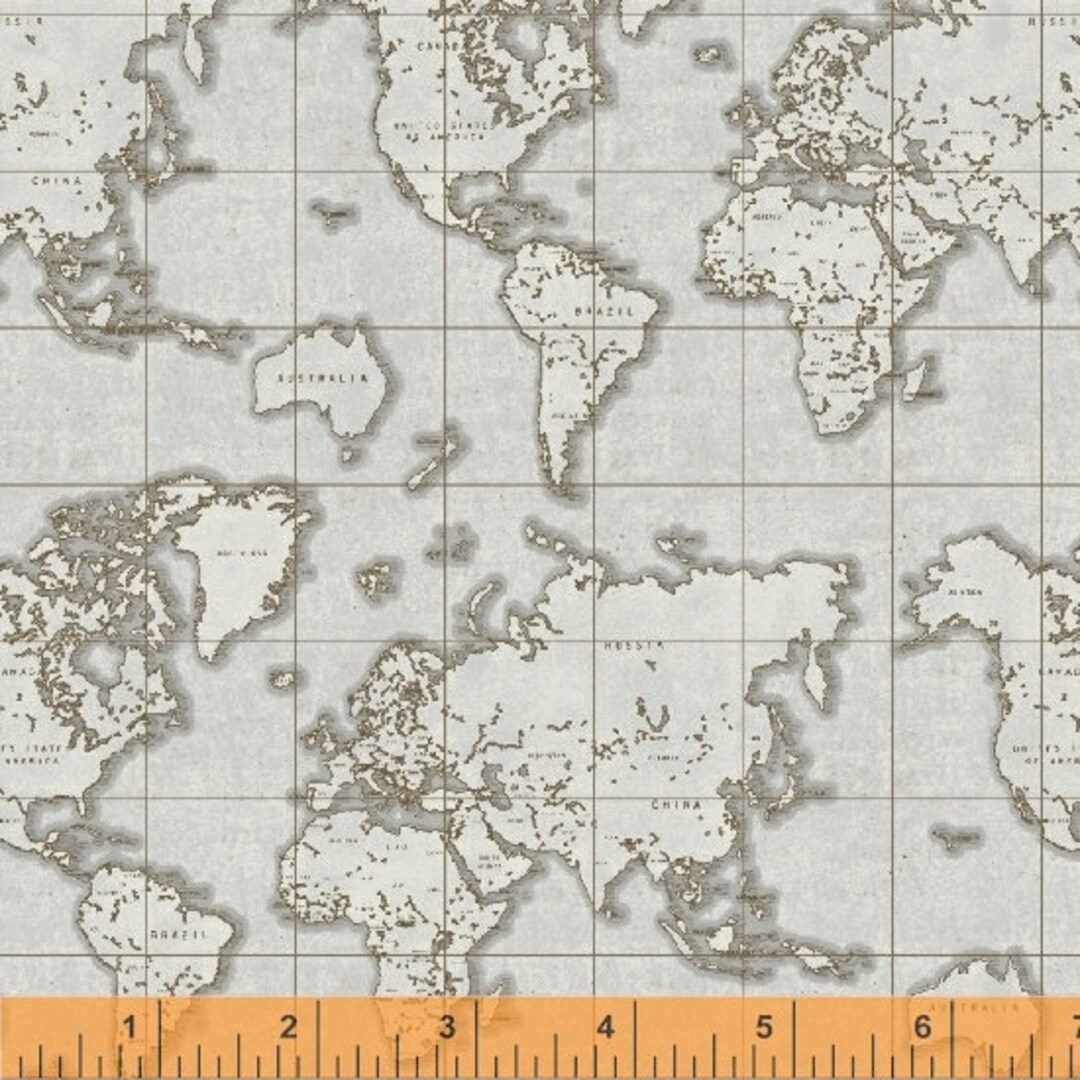 World Map Cotton Fabric by the Yard Seven Seas World Map Etsy
