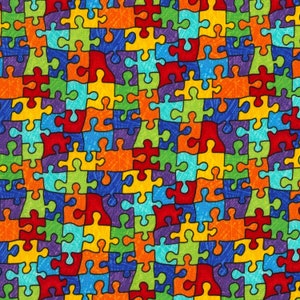 Autism Awareness Cotton Fabric by the Yard - Brite Puzzle Pieces - Timeless Treasures C6344-BRT