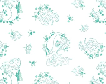 Ariel Fabric by the Yard - Disney Princess Little Mermaid Fabric - Turquoise Toile - Camelot 85100505-01 TURQUOISE