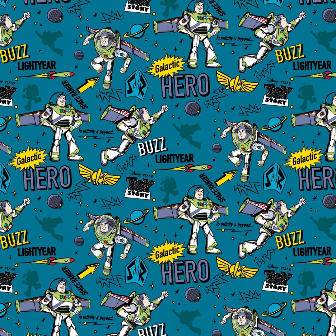 Toy Story Cotton Fabric by the Yard Toy Story Collection III Buzz Lightyear Action Blue Camelot