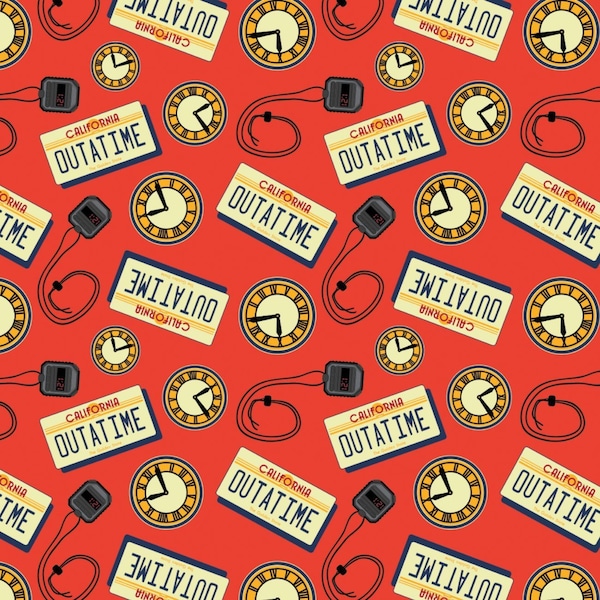 Back to the Future Cotton Fabric by the Yard - OUTATIME Red - Camelot 96330107-1