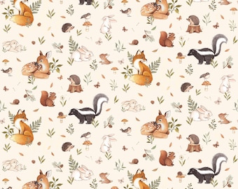 Woodland Cotton Fabric by the Yard - Little Fawn and Friends Cream  - Dear Stella 1912CREAM