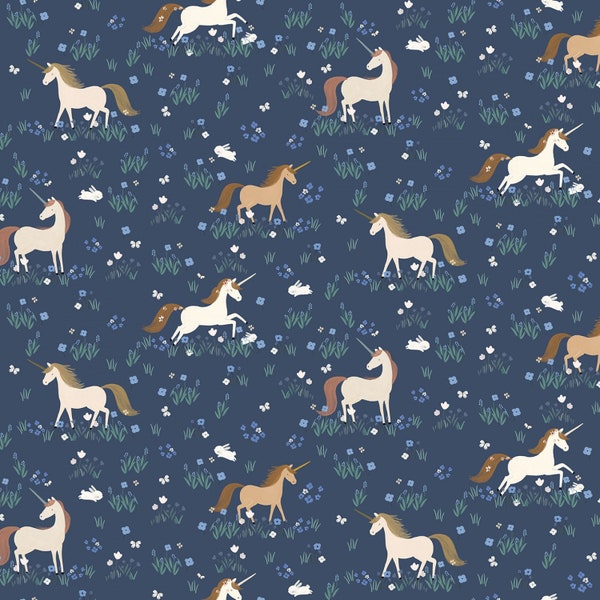 Unicorn Cotton Fabric by the Yard - Dreamtopia Field of Dreams Twilight - Dear Stella D2556TWILIGHT