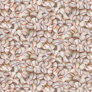 May include: A dense arrangement of baseballs, each with a white leather cover and red stitching. The baseballs are scattered, creating a textured, repeating pattern. The image is a close-up, showcasing the details of the baseballs.