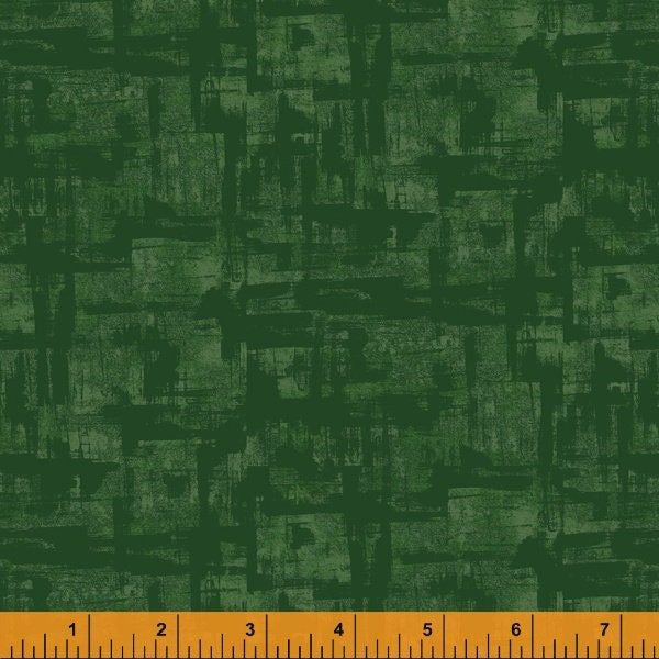 Dry Brush Cotton Fabric by the Yard - Sadie Dry Brush Dark Green - Windham 51623B-12