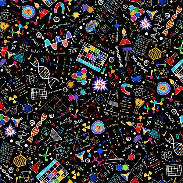 Math and Science Cotton Fabric by the Yard - Science Black - Timeless Treasures C8249-BLK