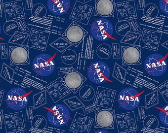 NASA Cotton Fabric by the Yard - Outer Space by NASA Moon Boots Navy - Riley Blake C15481-NAVY