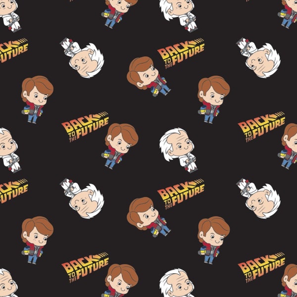 Back to the Future Cotton Fabric by the Yard - Chibi Marty & Doc Black - Camelot 96330102-2