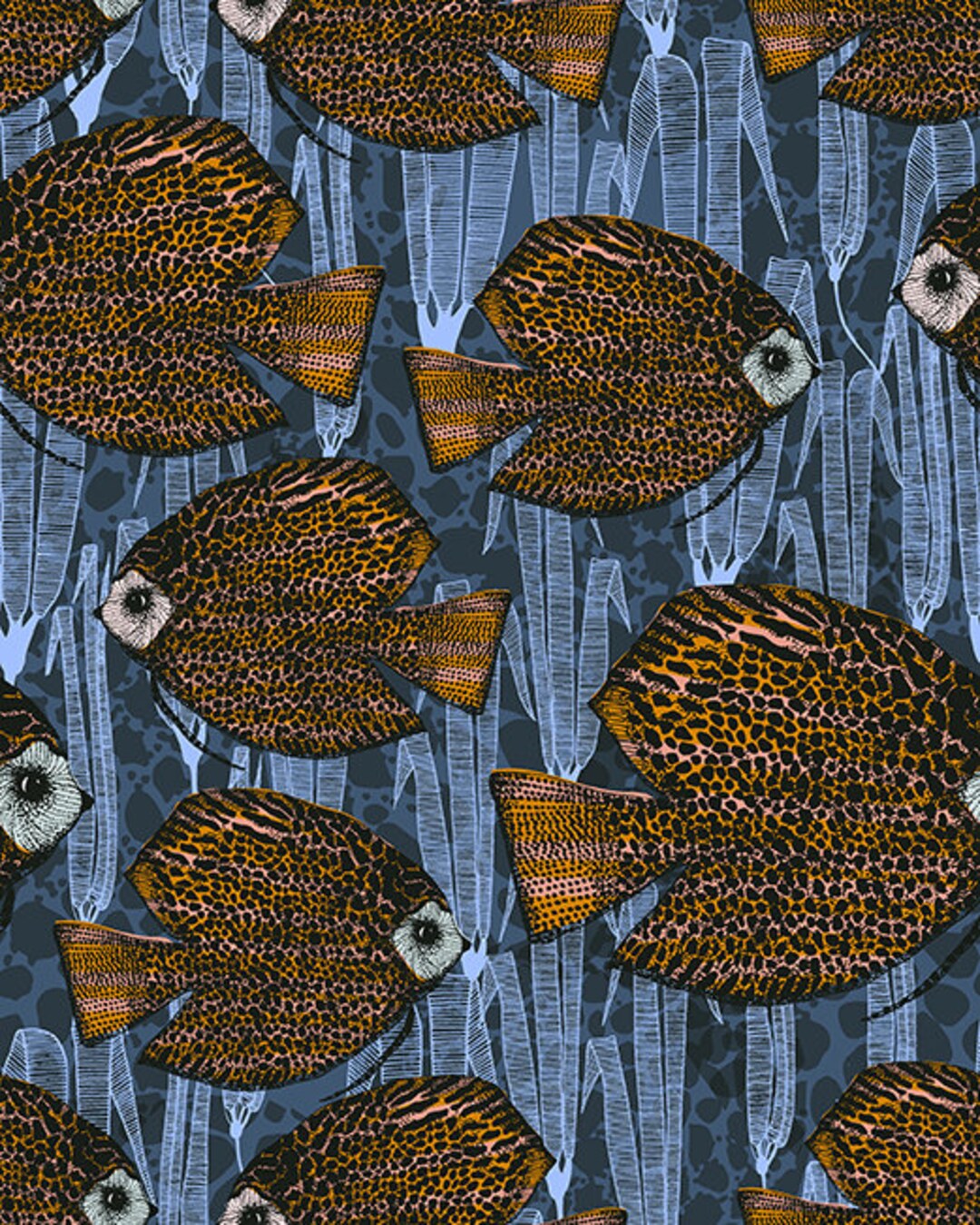 Ocean Cotton Fabric by the Yard - Ocean Adventures School of Fish Blue ...