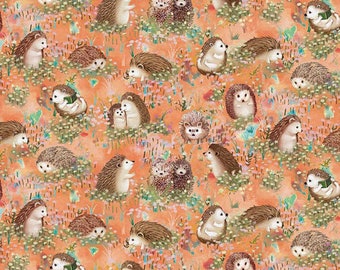 Hedgehog Cotton Fabric by the Yard - Hedgehog Village Hedgehogs Orange - Paintbrush Studio 120-13743