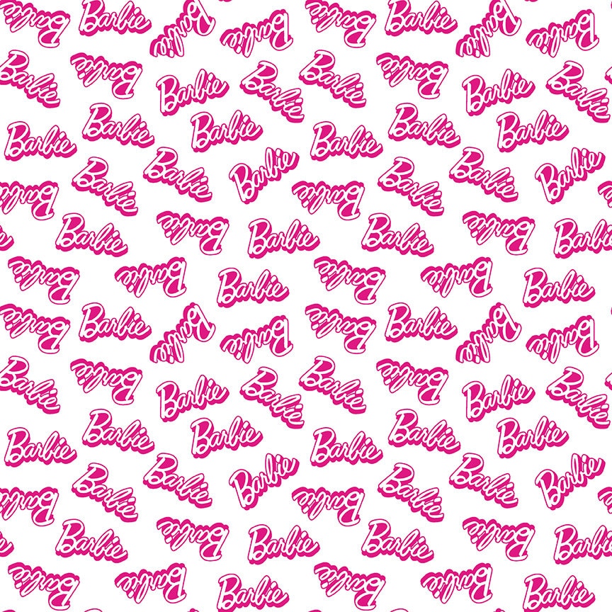 Barbie Fabric by the Yard Pink Logo White Riley Blake -  Norway