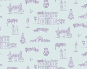 Regency Romance Cotton Fabric by the Yard - Promenade Toile Light Blue - Camelot 82220404-1