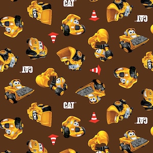 CAT Buildin Crew Cotton Fabric by the Yard - Caterpillar Wigglers Brown - Riley Blake C8101-BROWN