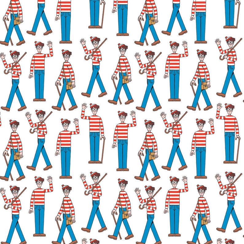 Where's Waldo Cotton Fabric by the Yard Where's Waldo Waldo Crowd White Camelot 96180101-1 image 1