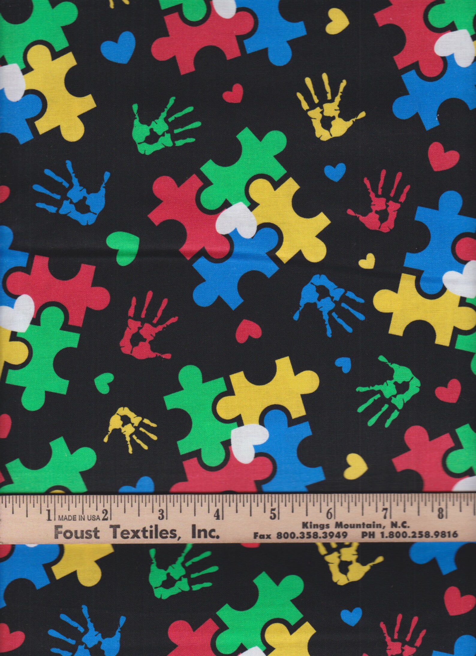 Autism Awareness Cotton Fabric by the Yard Puzzle Handprint Etsy