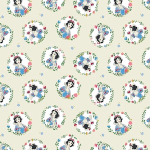 Snow White Cotton Fabric by the Yard - Snow White Wreaths Cream - Camelot 85102002-1