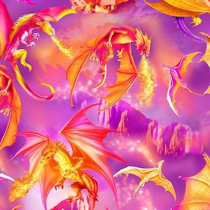 Dragon Cotton Fabric by the Yard - Dragon Spirit Dragons Majesty - Michael Searle for Timeless Treasures CD299